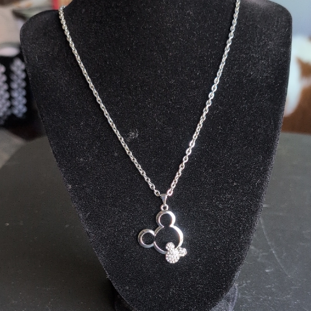 Silver Necklace With Double Mickey Pendant